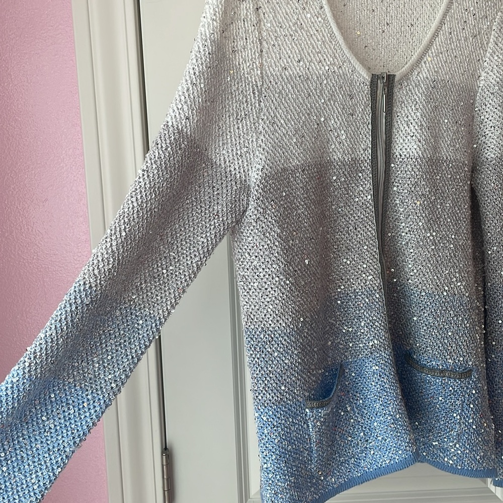 Laura Ashley Blue & Silver Sparkly Zip Up Cardigan - Picture 4 of 8